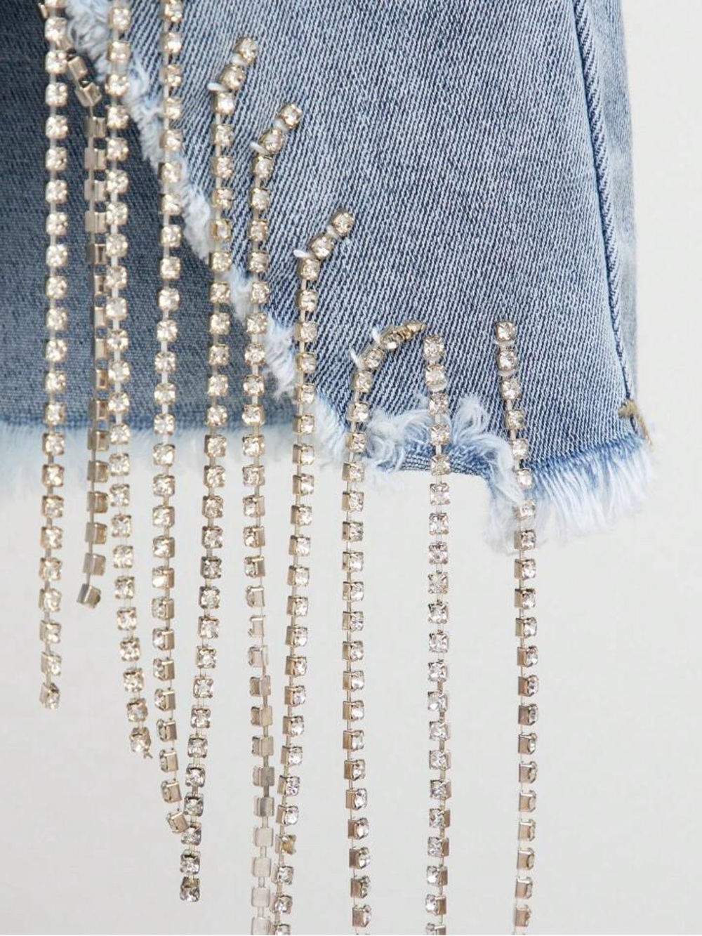 High Rise Rhinestones Fringe Jeans - Picture 3 of 6